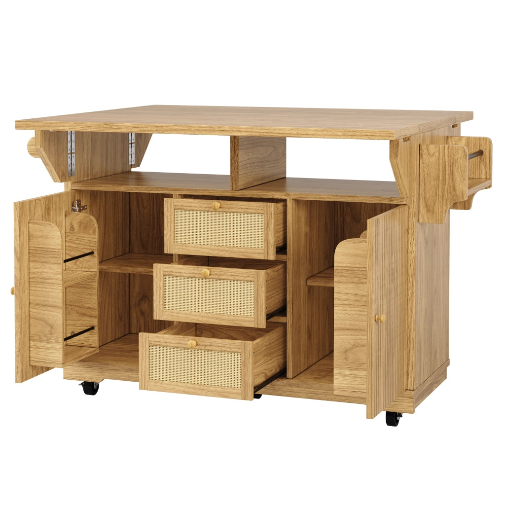 Carrello da cucina estensibile con spazio nascosto; cestini laterali e cassetti in rattan PE per cucina e balcone