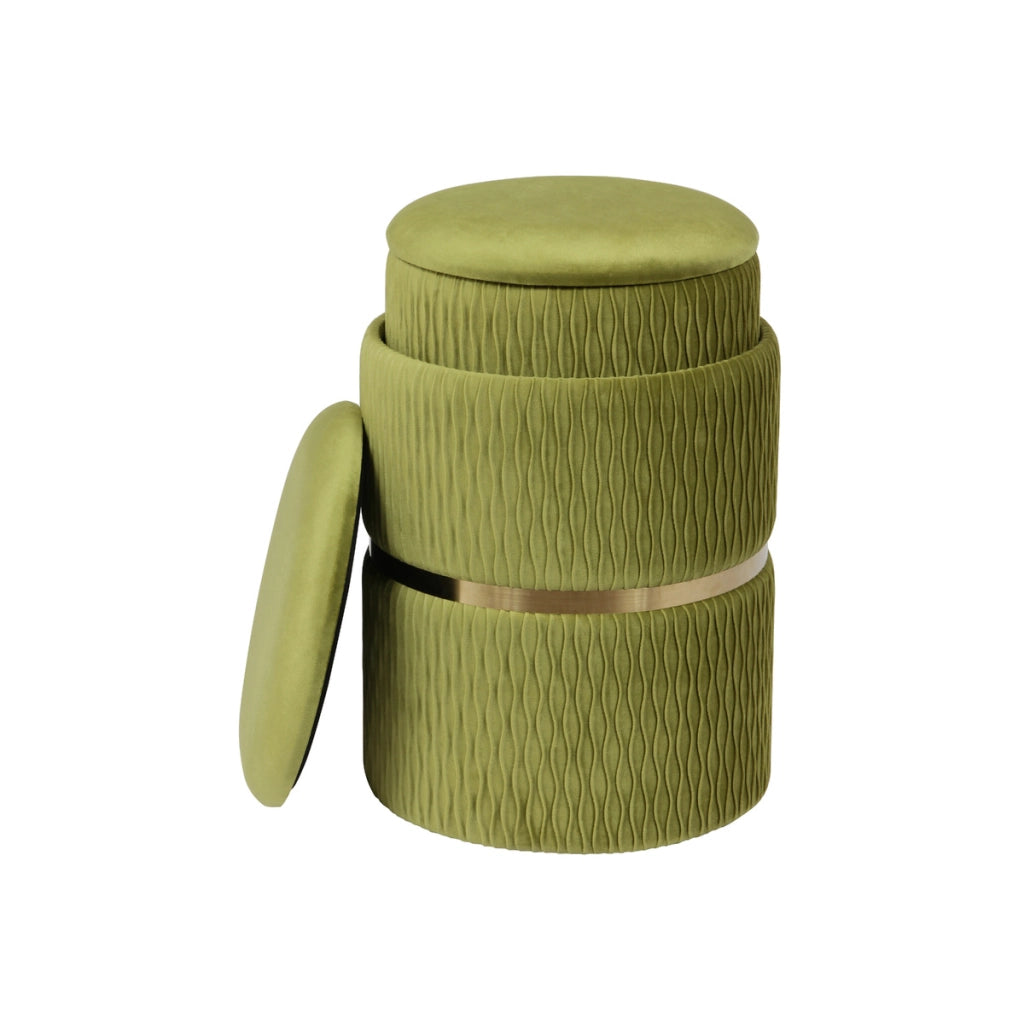 Set di 2 Pouf Contenitori Zora in Velluto Verde Pistacchio