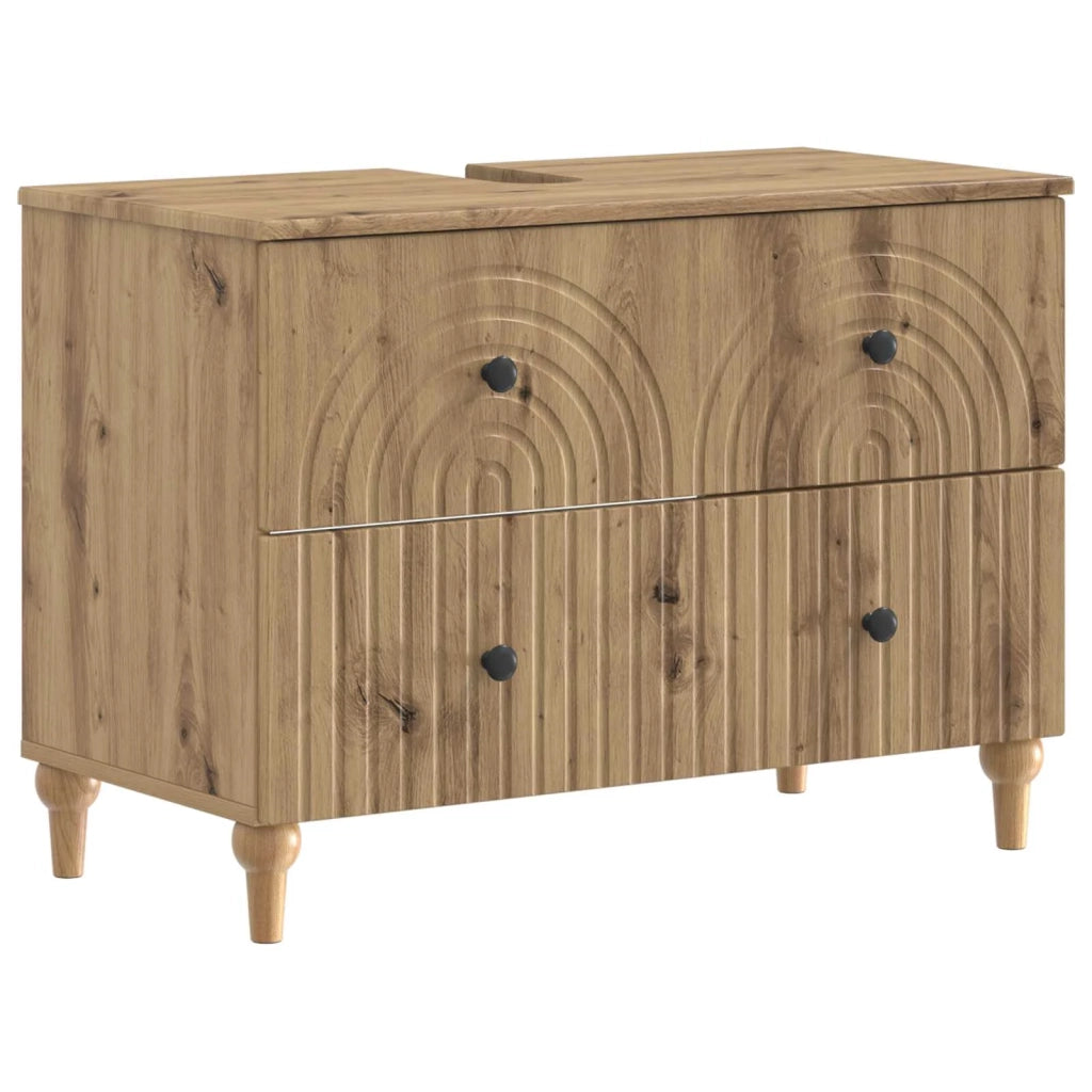 Armadio per Lavabo da Bagno ALKMAAR Rovere Artigianale 896144