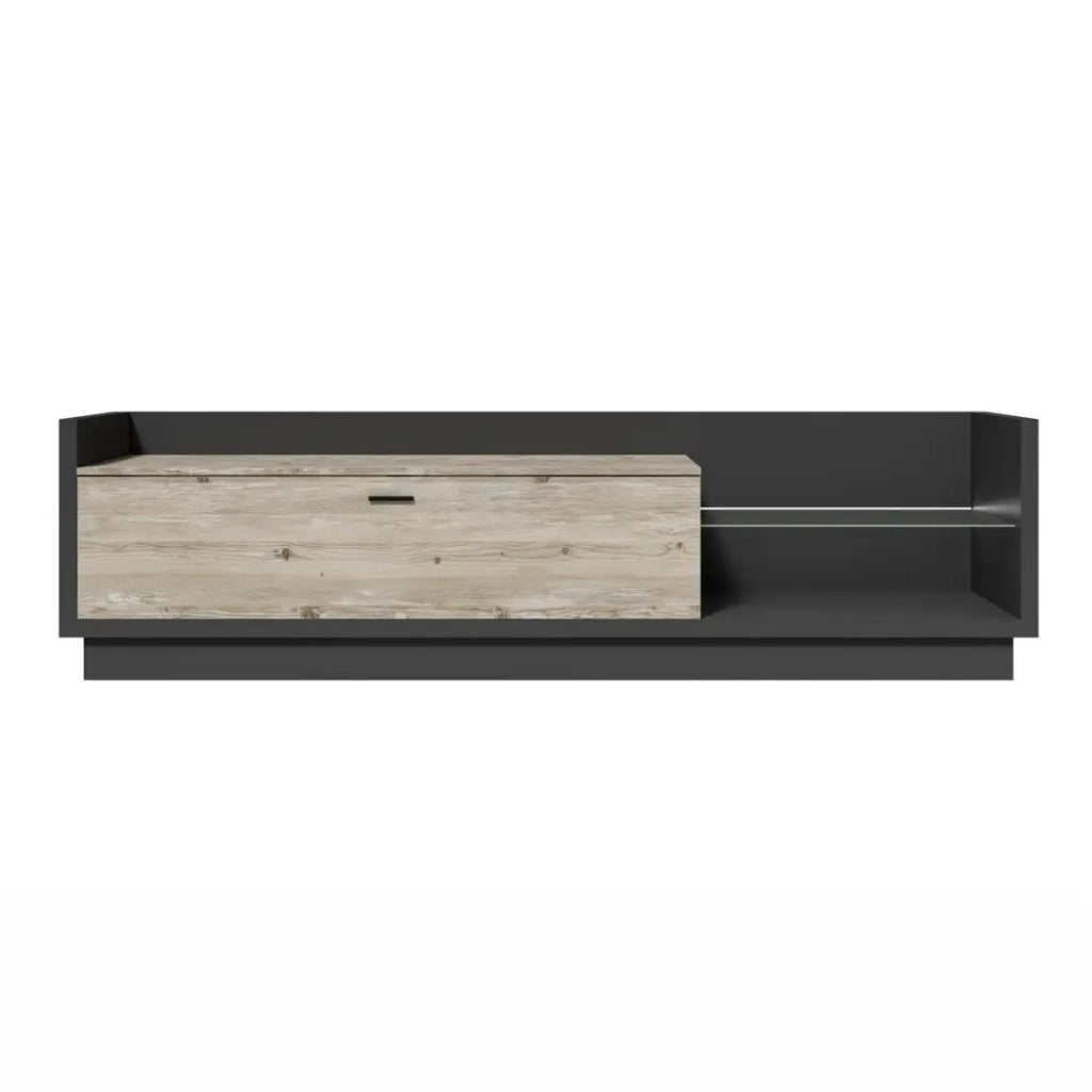 Mobile TV XL 220cm. Collezione CORK. Colori grigio antracite e pino.