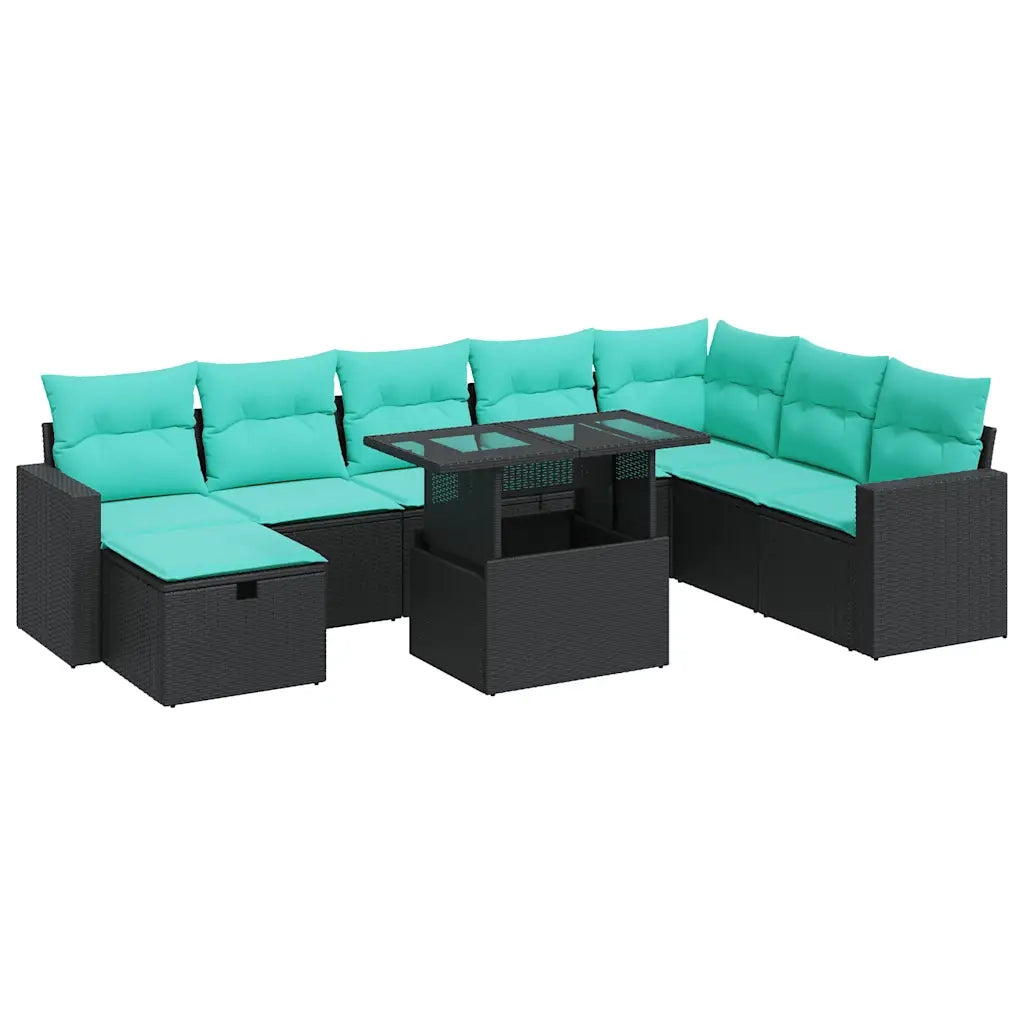 Set Divano da Giardino 9pz con Cuscini Grigio Polyrattan Acacia
