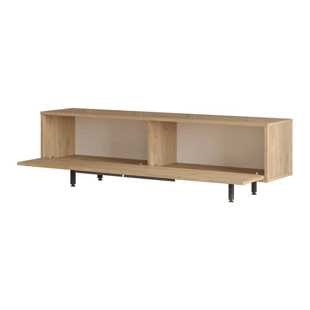 Mobile TV Kvænangen con 2 Scomparti Chiusi - Effetto Rovere / Rattan [en.casa]
