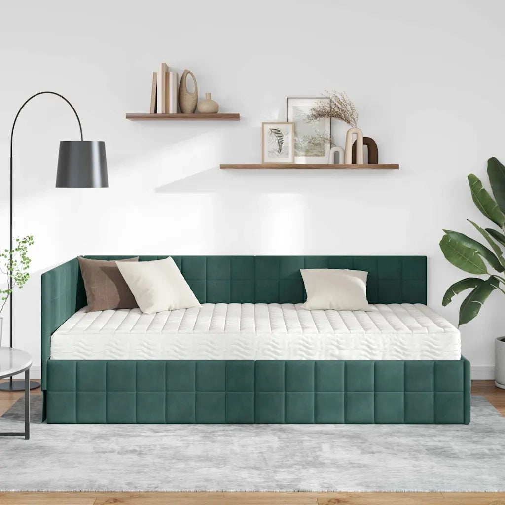 Struttura Letto Angolare con Materasso 2 pcs Verde Velluto 3393950