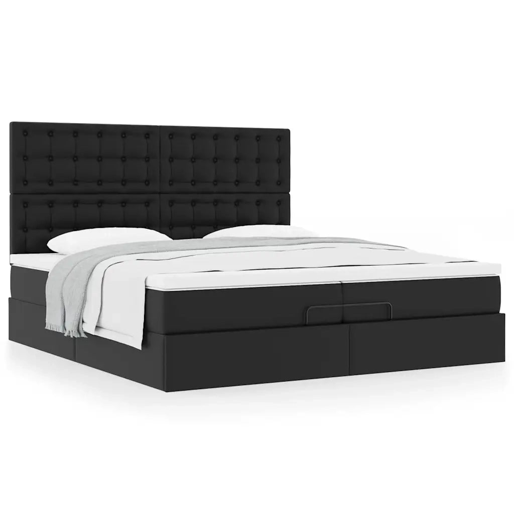 Struttura Letto Pouf con Materassi Nero 200x200 cm Similpelle 3313021