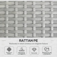 Set da Giardino in Rattan PE Stile Boho, Divano 2 Posti con Chaise Longue e Tavolino, Grigio Chiaro