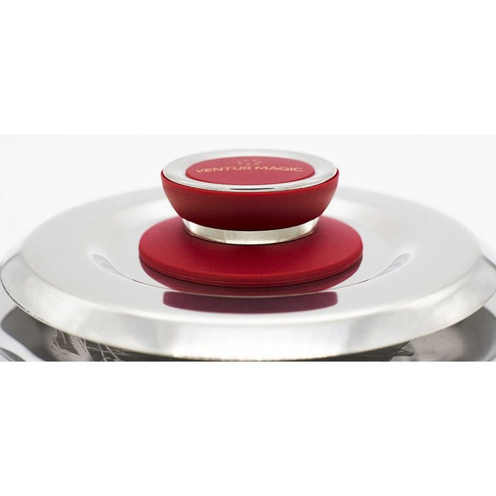 Kit 3 Coperchi Magici Antiodore Ventur Magic Ø27, Ø31, Ø35 cm Cooker in Acciaio Inox Pomello Rosso