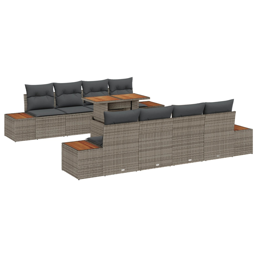 Set di Divani da Giardino  9 Pezzi con Cuscini Grigio Polyrattan
