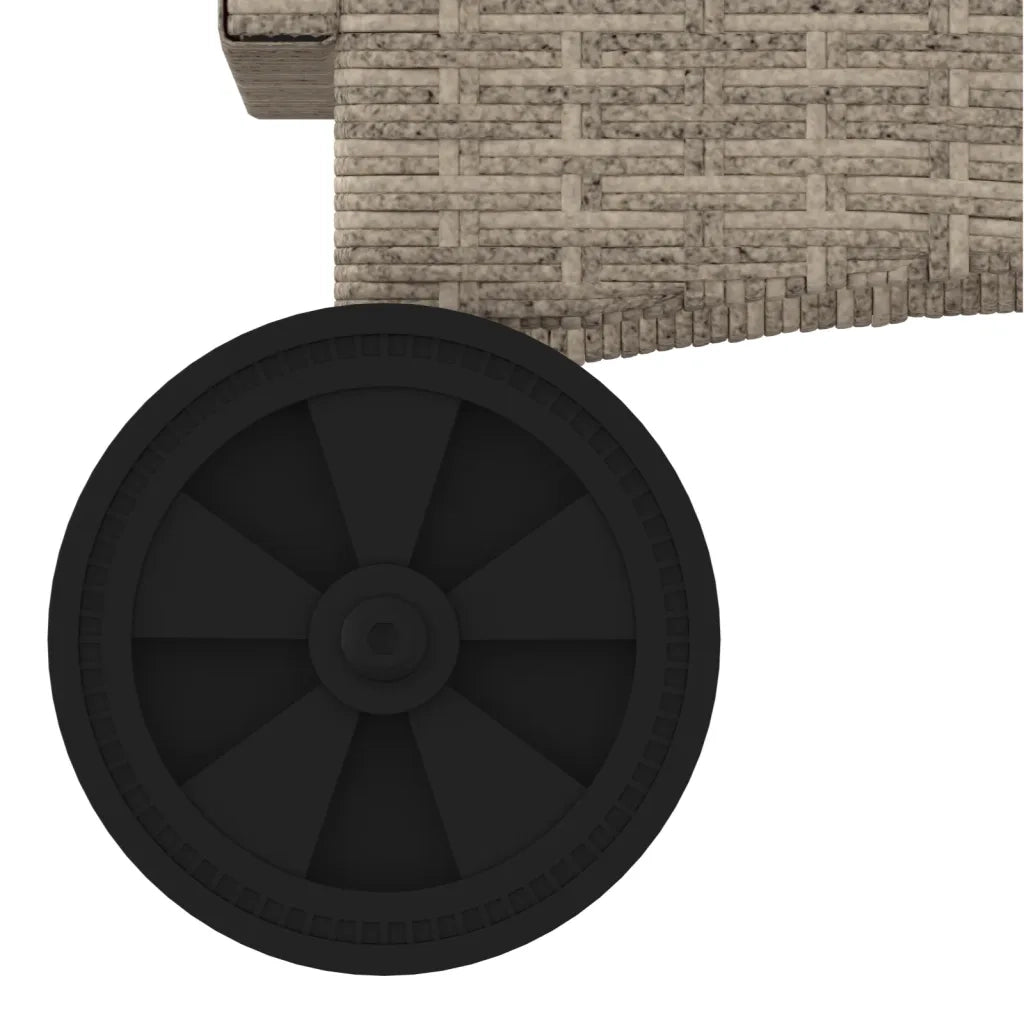 Lettino Prendisole con Ruote e Cuscino Polyrattan Grigio Chiaro