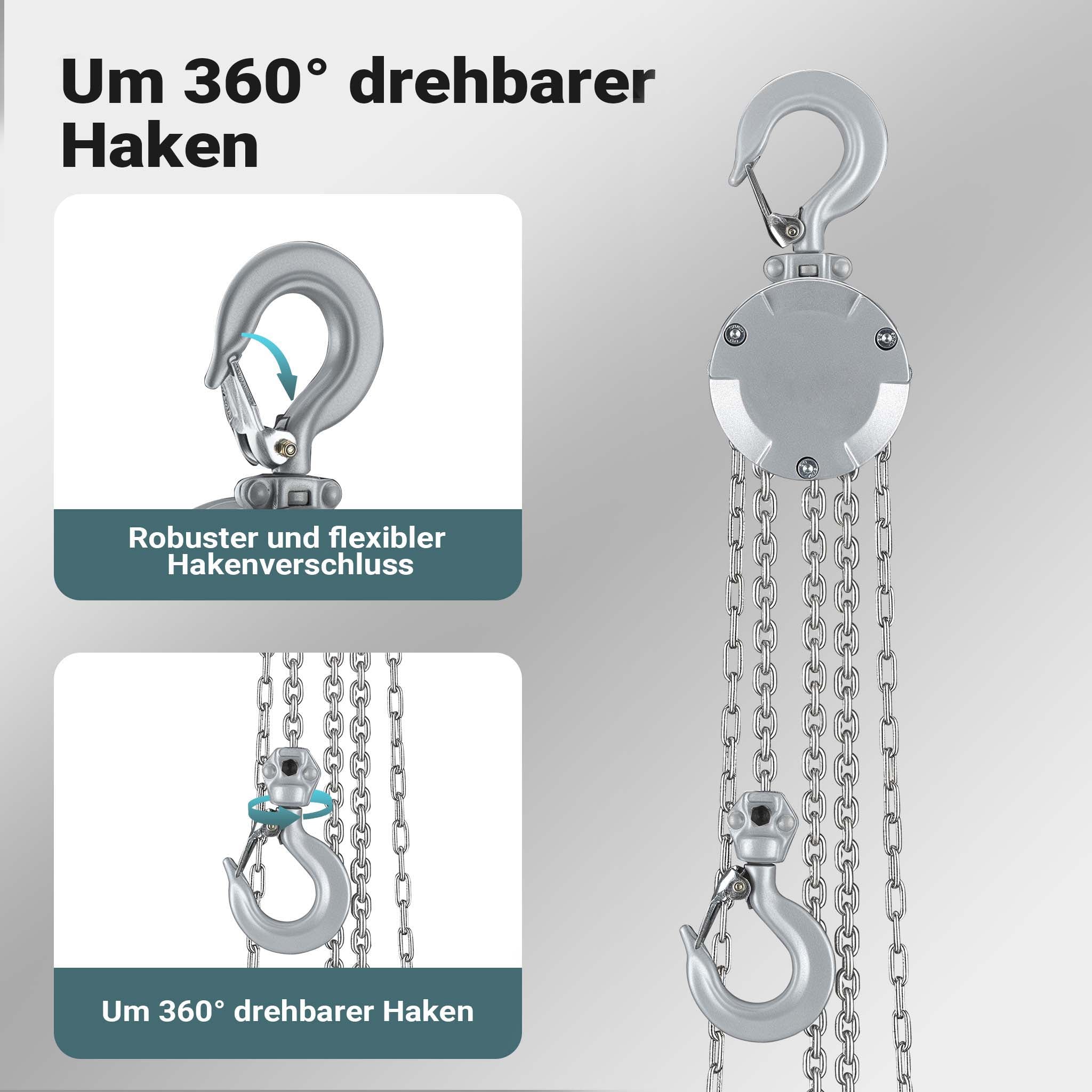 Paranco a catena manuale VX-0.25 in alluminio, capacità di carico 250 kg, altezza di sollevamento 3 m, catena di carico G100, leggero e compatto, per impieghi gravosi