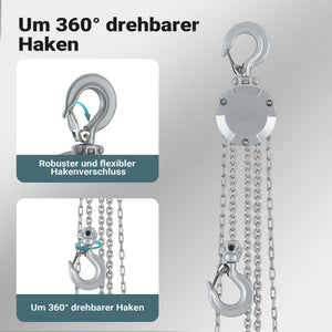 Paranco a catena manuale VX-0.25 in alluminio, capacità di carico 250 kg, altezza di sollevamento 3 m, catena di carico G100, leggero e compatto, per impieghi gravosi