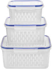 Set di 3 contenitori per alimenti, 6 pezzi, 0,85L, 1,75L e 3,3L, con coperchi, in blu