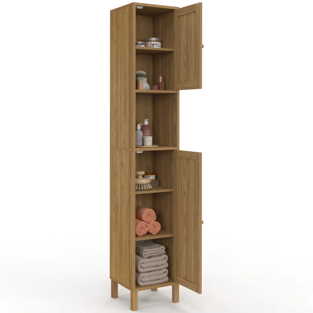 IDMarket - Mobile a colonna da bagno HANAE a 2 ante e 1 nicchia, effetto naturale intrecciato