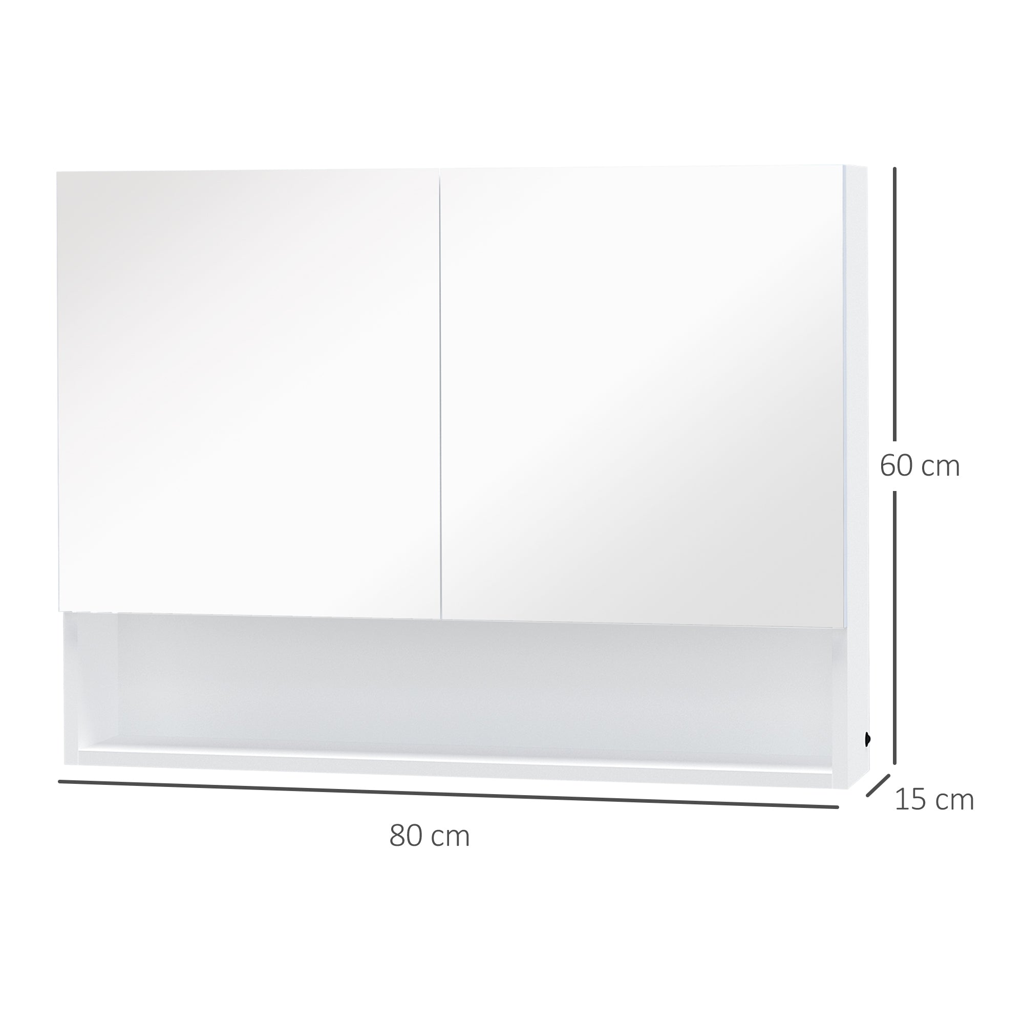 Mobiletto Specchiera da Bagno 2 Ante 1 Ripiano 80x15x60 cm con Luce LED Bianco