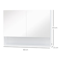 Mobiletto Specchiera da Bagno 2 Ante 1 Ripiano 80x15x60 cm con Luce LED Bianco