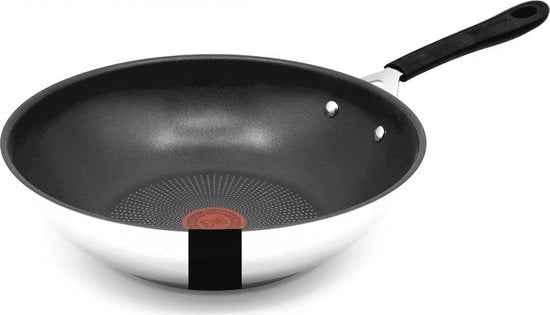 Wok in acciaio inossidabile 28 cm - adatto per induzione - rivestimento antiaderente - resistente al forno - manico lucidato a mano