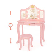 Toeletta per bambini 80 x 40 x 106 cm con specchio pieghevole luci LED regolabili design moderno in MDF rosa 20_0011532