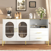 Cassettiera con Ante in Vetro e Cassetti ¨C MINIMAL ¨C Bianco con Inserti Oro, Soggiorno