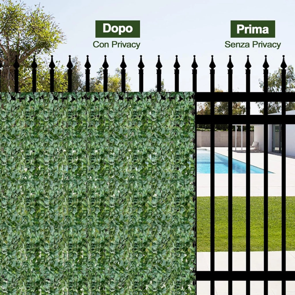 Siepe Artificiale con Foglie Edera Sintetica per Balcone Recinzioni Ringhiere Giardino, 150 x 300 cm