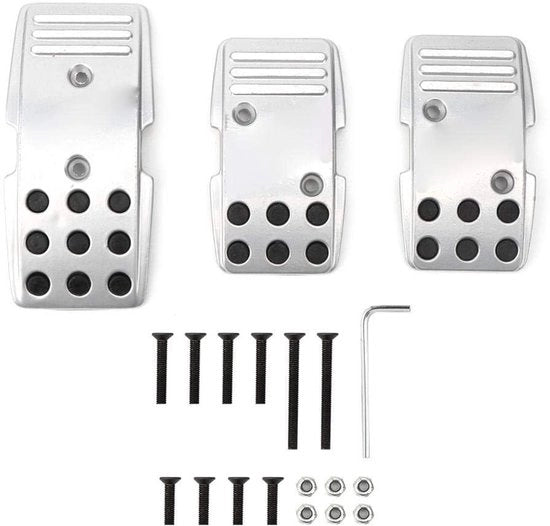 Set di Pedali Antiscivolo - Allestimento in Alluminio Leggero - Set a 3 Pezzi - Adatto per MT-auto - Migliora la Sicurezza di Guida - Migliora la Trazione - Pedali