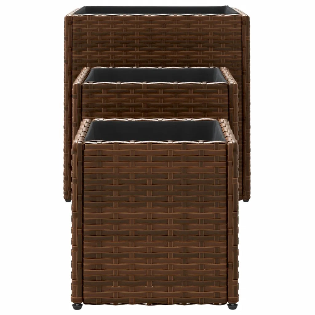 vidaXL Fioriere da Giardino 3 pz Marroni in Polyrattan