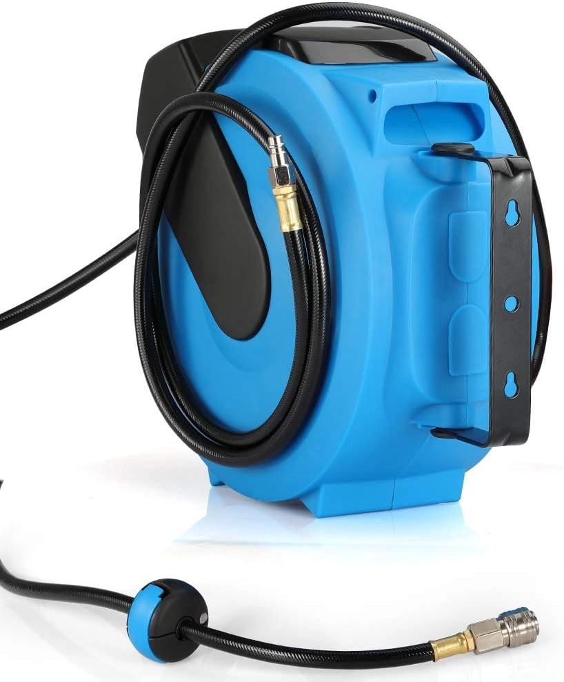 Avvolgitubo ad Aria Compressa Tubo 20m Attacco 1/4' Supporto a Parete Rotante 180° Bobina