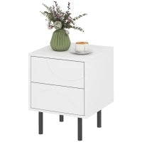 Comodino con 2 cassetti ad apertura a pressione e piedi in acciaio, 40x40x50 cm, Bianco