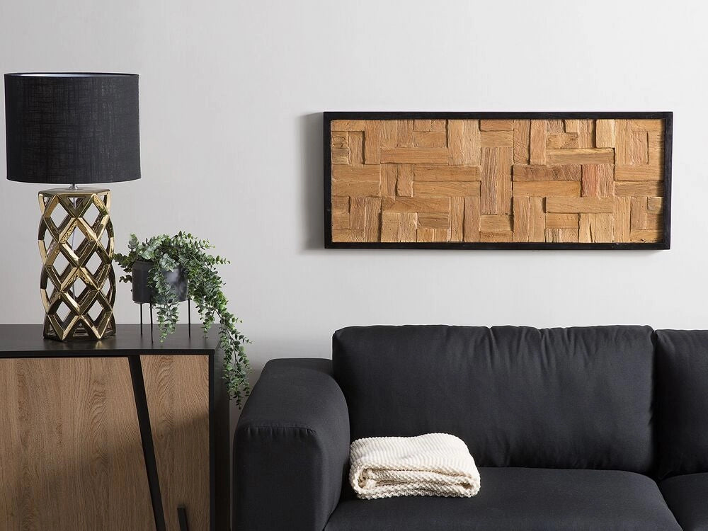 Decorazione da parete in legno chiaro teak 40 x 100 cm rettangolare rustico
