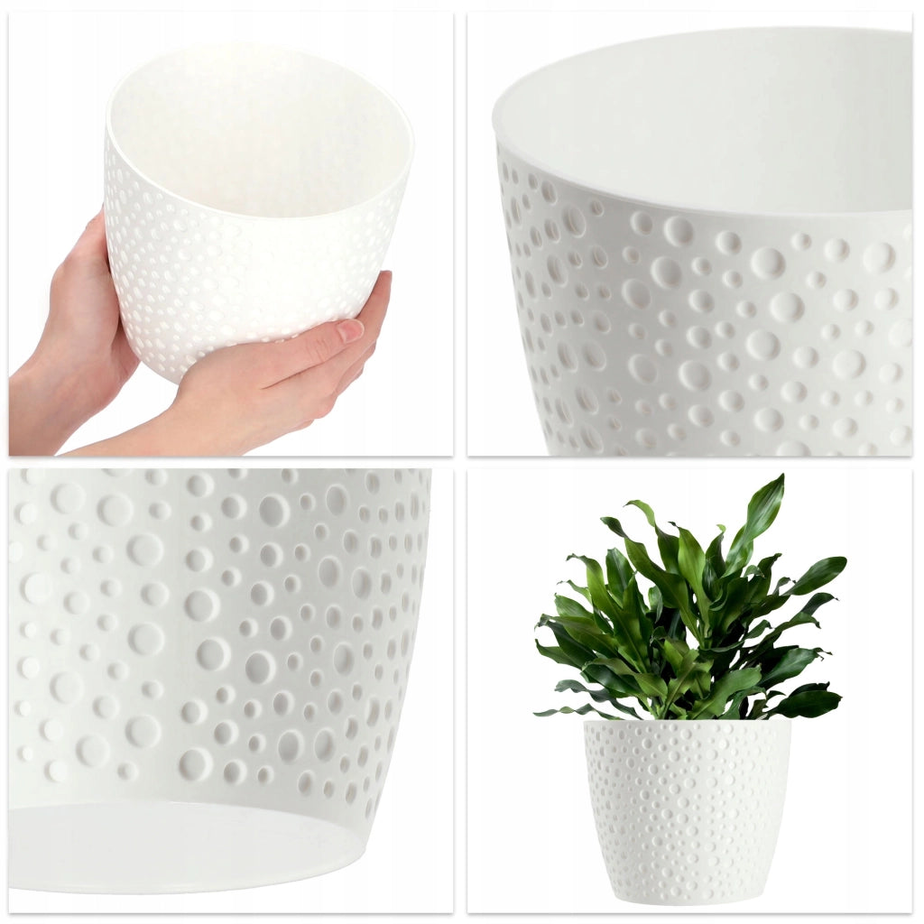 Vaso da fiori KADAX, vaso da fiori, coperchio rotondo, supporto per fiori in plastica, 21 cm, bianco