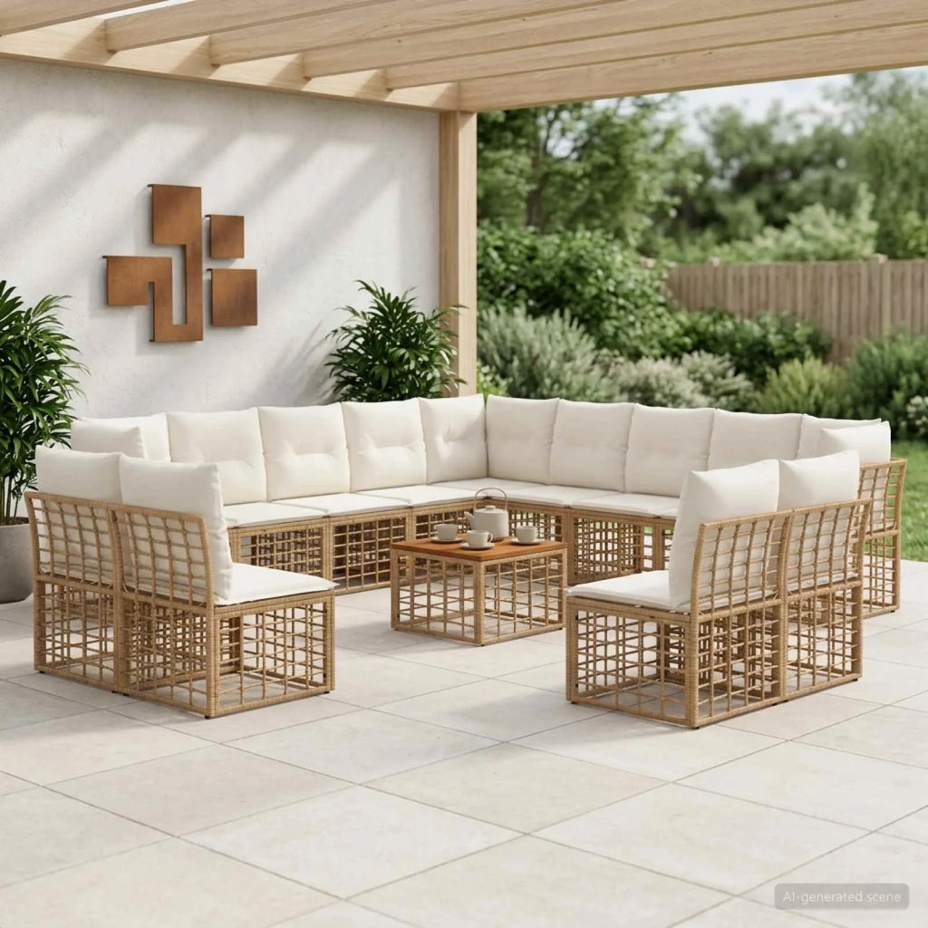 Set di divani da esterno 14 pcs Naturale e Bianco Crema 3437604