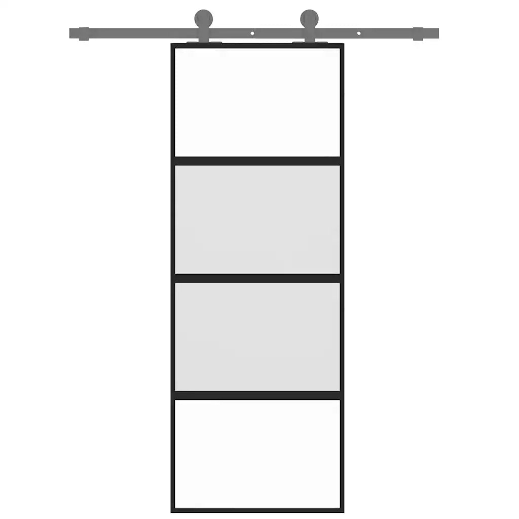 Porta Scorrevole Nera 76x205 cm in Vetro Temperato e Alluminio 155219