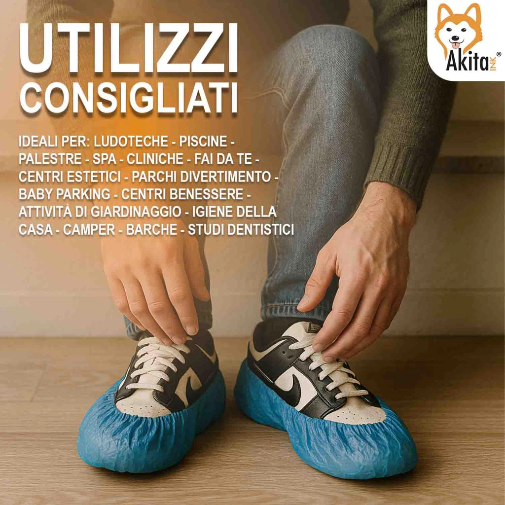 Akitaink Copriscarpe Monouso 100pz CPE Antiscivolo Resistenti