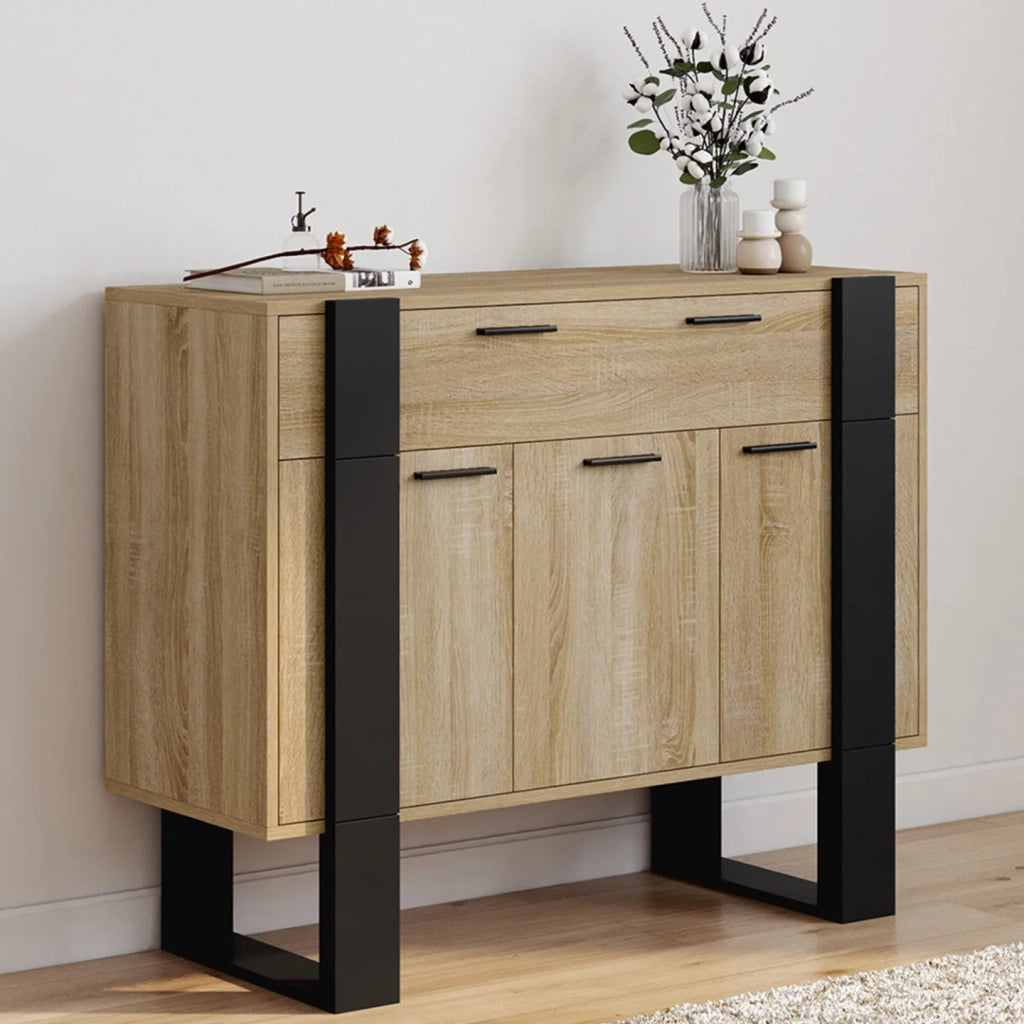 IDMarket - Credenza PHOENIX 100 cm con 3 ante e 1 cassetto, legno e nero