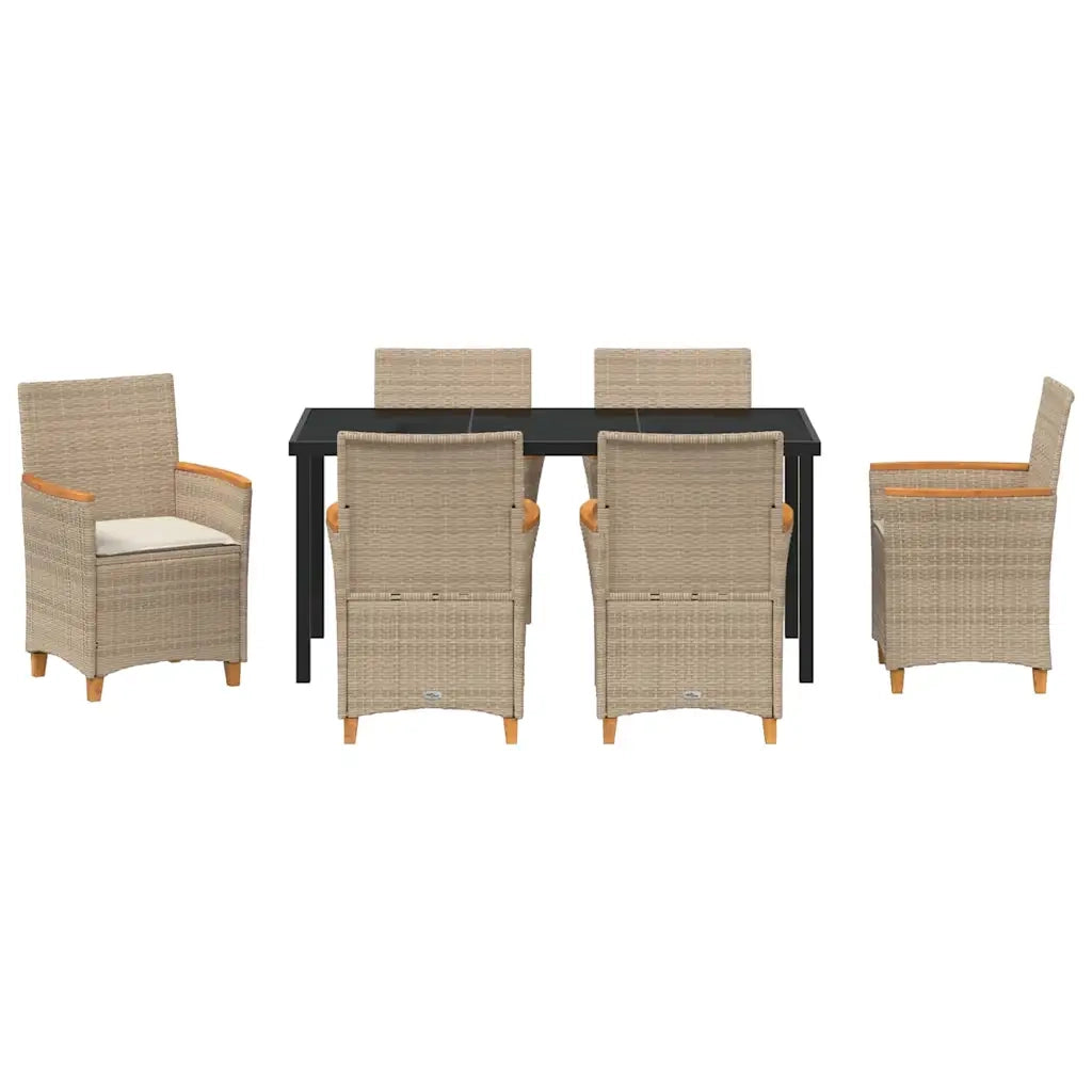 Set da Pranzo per Giardino 7 pcs Beige polyrattan 3381104