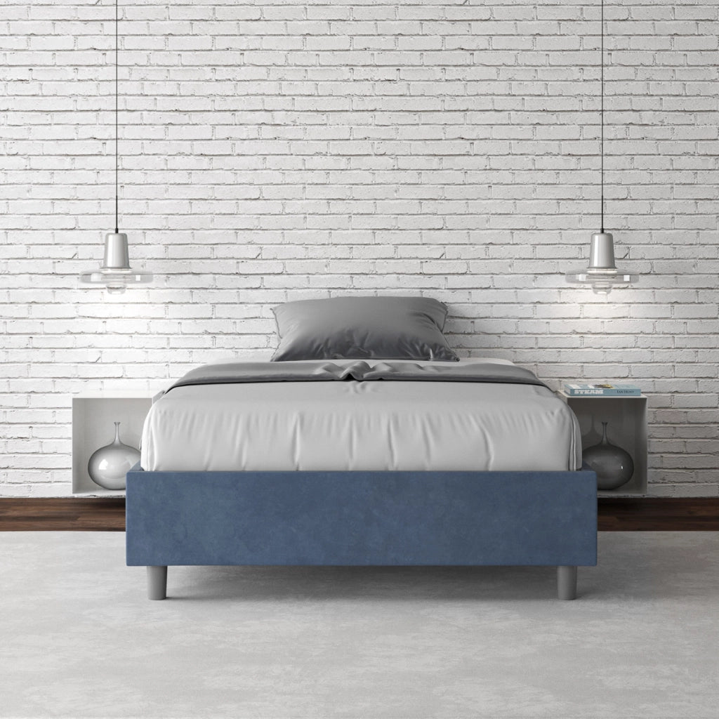 BS COM Letto singolo senza rete imbottito 100x200 microfibra blu