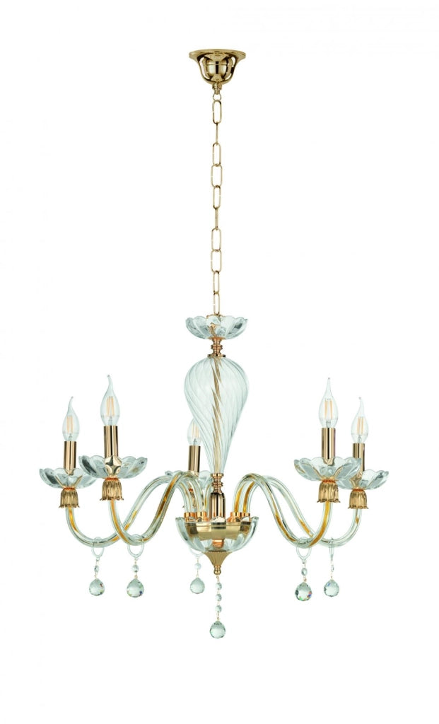 LAMPADARIO ROXANNE 5 LUCI ATTACCO E14 D.73CM ORO E TRASPARENTE