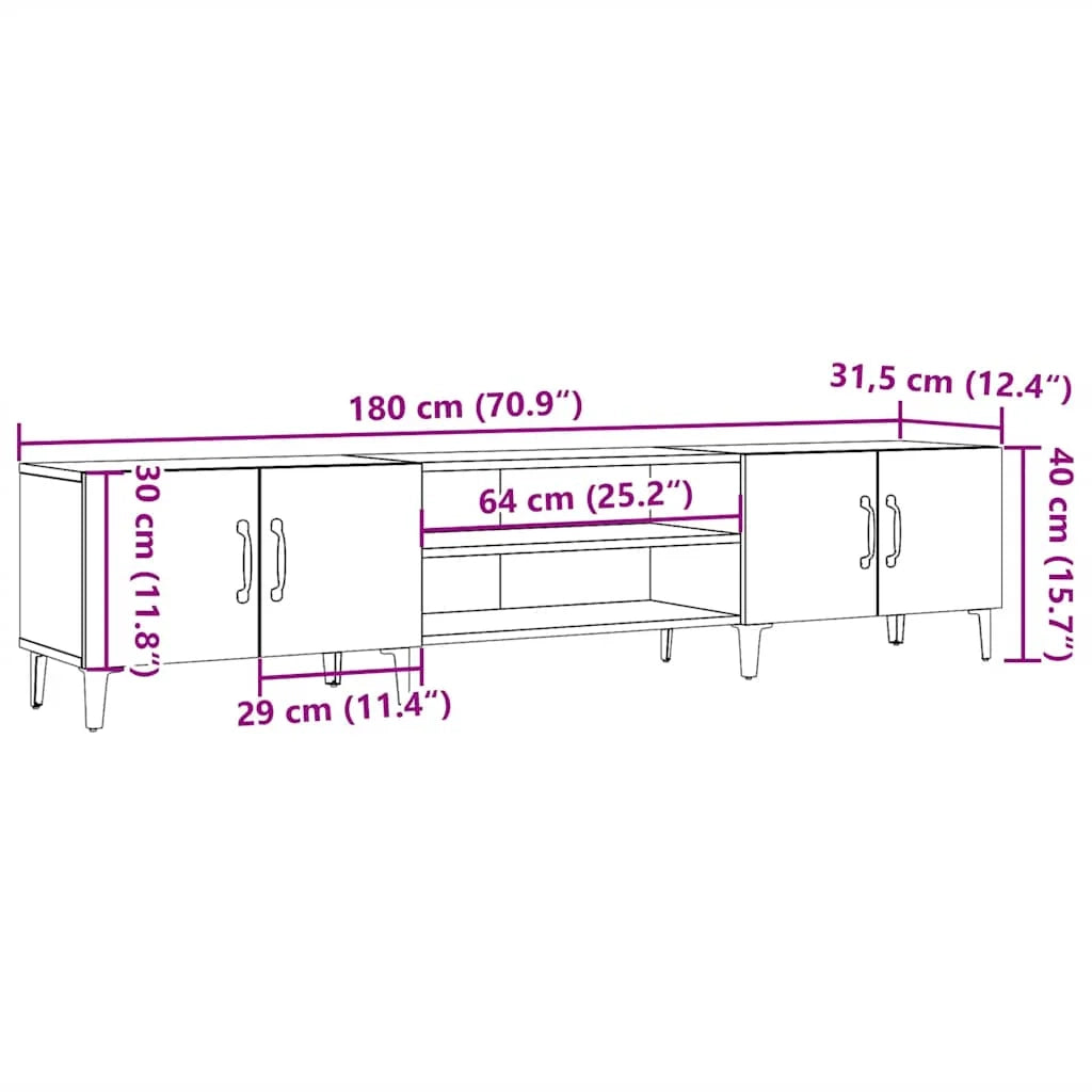 Mobile TV multimediale scaffale TV credenza TV sala da pranzo soggiorno camera da letto legno invecchiato 180 x 31,5 x 40 cm legno ingegnerizzato marrone 02_0028504