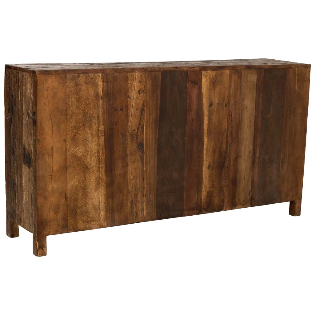 Credenza artigianale in legno con 4 ante marrone, 170x40x90h cm