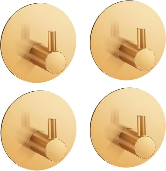 Hanger per asciugamano autofissante, senza foratura, impermeabile, in acciaio inossidabile, gru per asciugamano per bagno, toilette, cucina (oro, 4 pezzi)