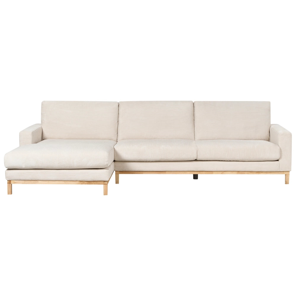 Divano angolare a destra Tappezzeria in corda jumbo beige chiaro Gambe in legno Elegante