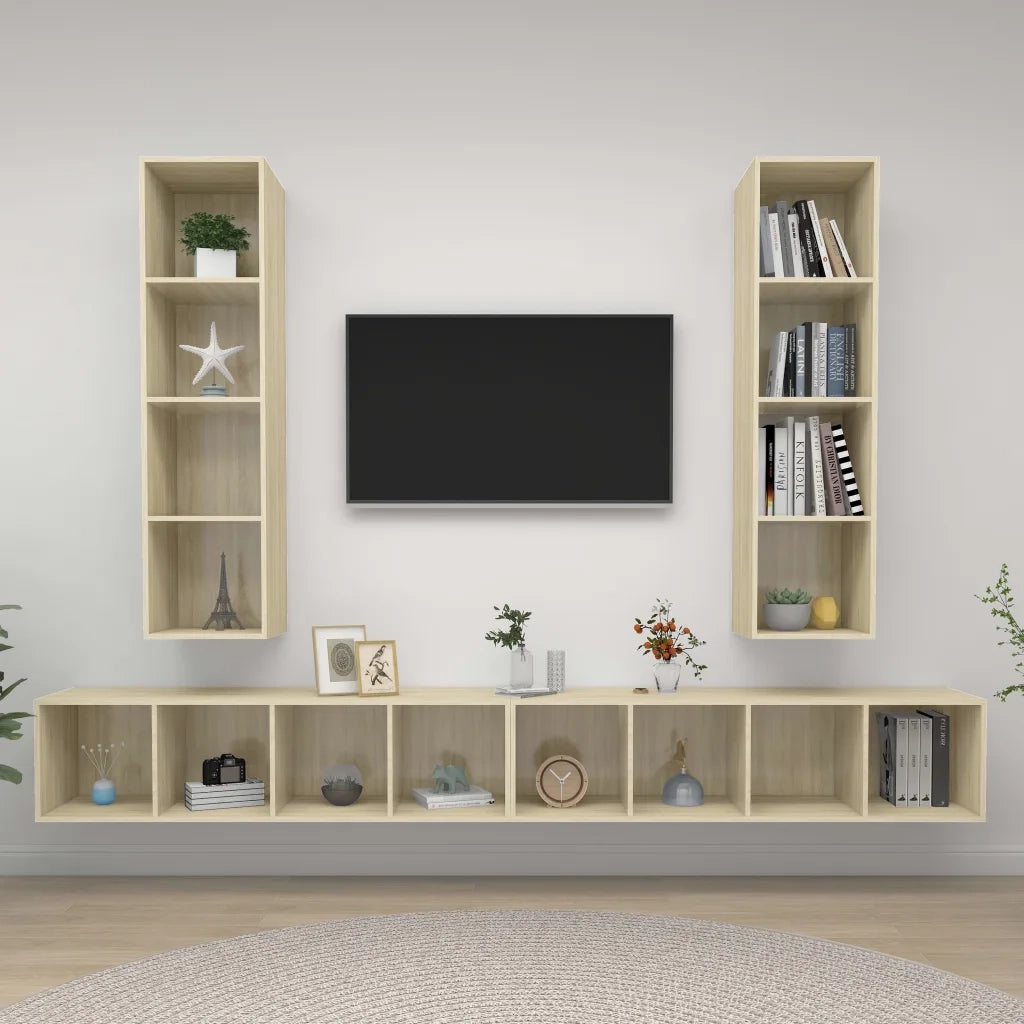 Mobile TV a Parete 4 pz Rovere Sonoma in Legno Multistrato 3079892