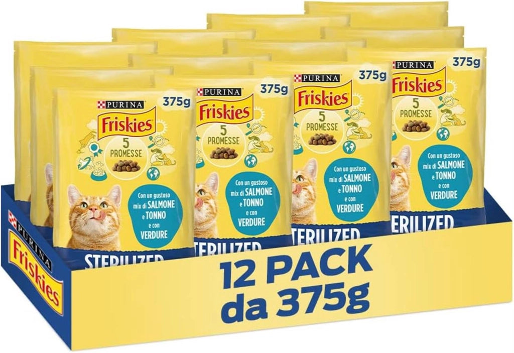 FRISKIES SET 12 PZ CROCCHETTE PER GATTI STERILIZZATI CON SALMONE E TONNO 375 GR
