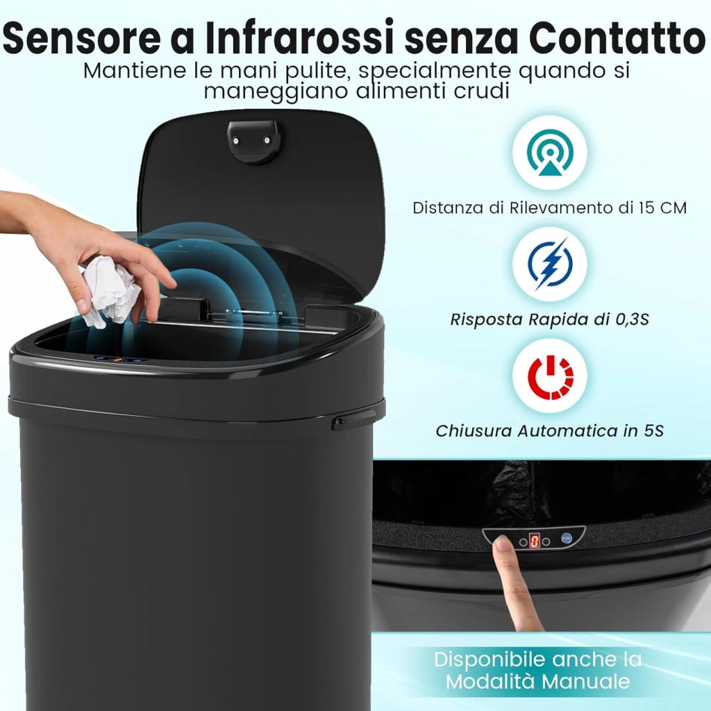 58L Pattumiera Differenziata, Cestino per la Spazzatura con Sensore di Movimento a Infrarossi e Design a Doppia Zona, Bidone Automatico Senza Contatto per Cucina, Ufficio e Soggiorno