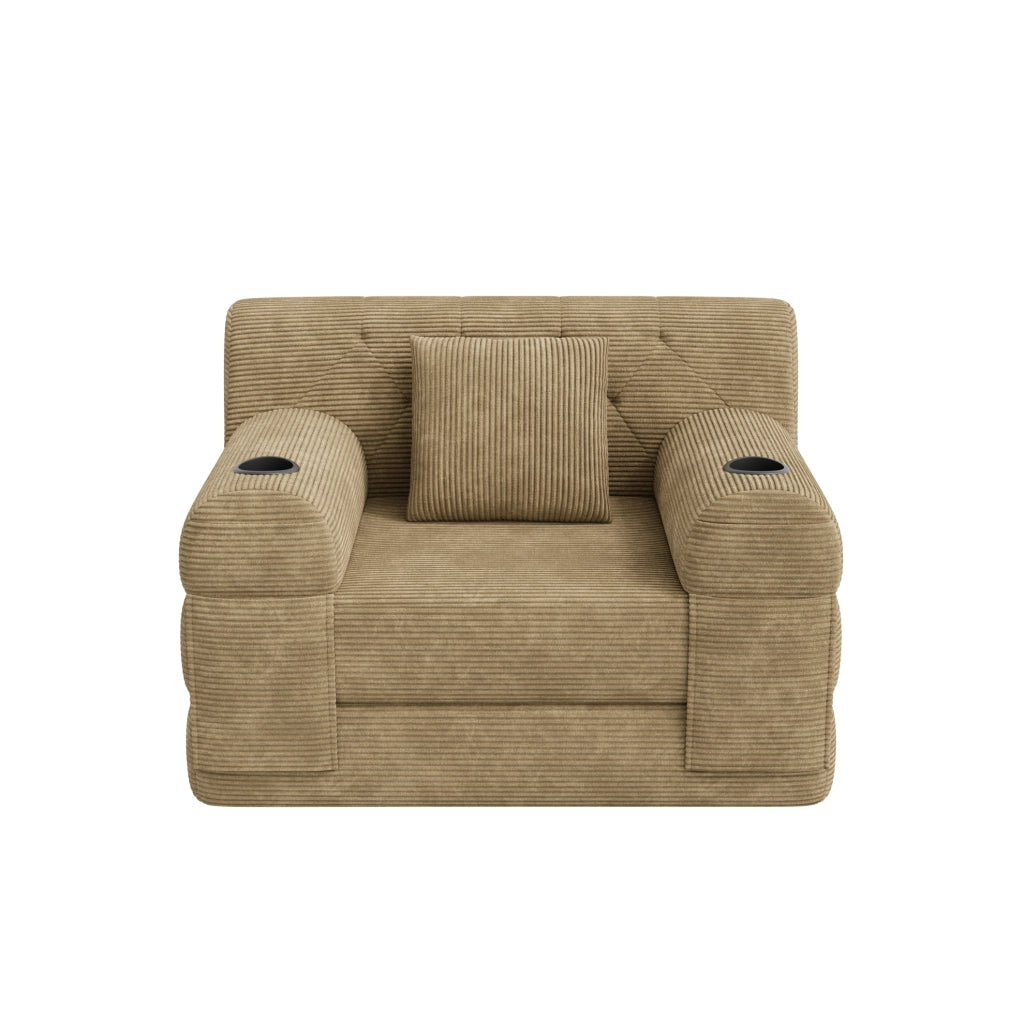 Poltrona letto 1 posto 107x162 cm in velluto a coste con portabevande; kaki
