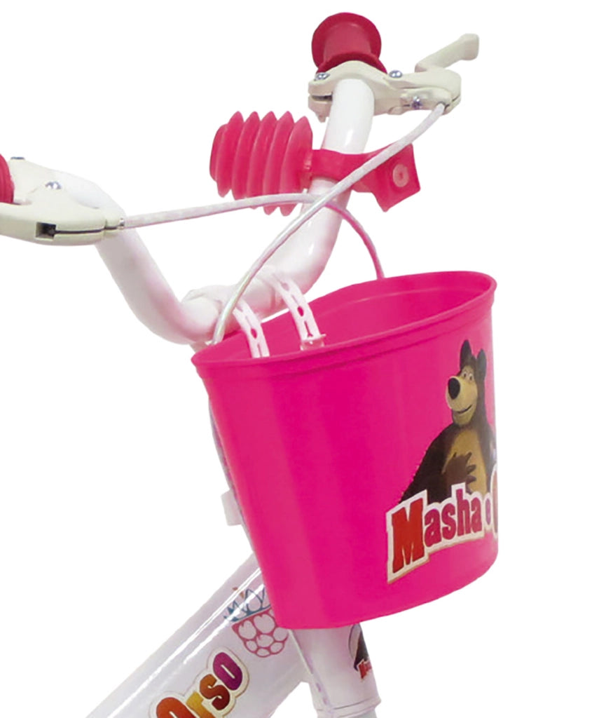 Bicicletta per Bambine 12" Masha e Orso Freno Caliper e Stabilizzatori in Acciaio Hi-Ten Bianco