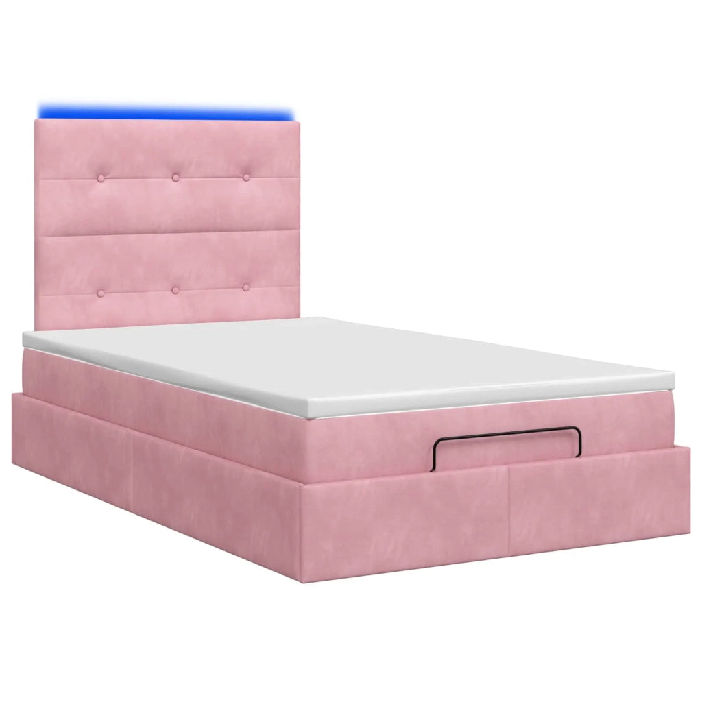 Letto Ottomano con Materasso e LED Rosa 120 x 200 cm Velluto 3458300