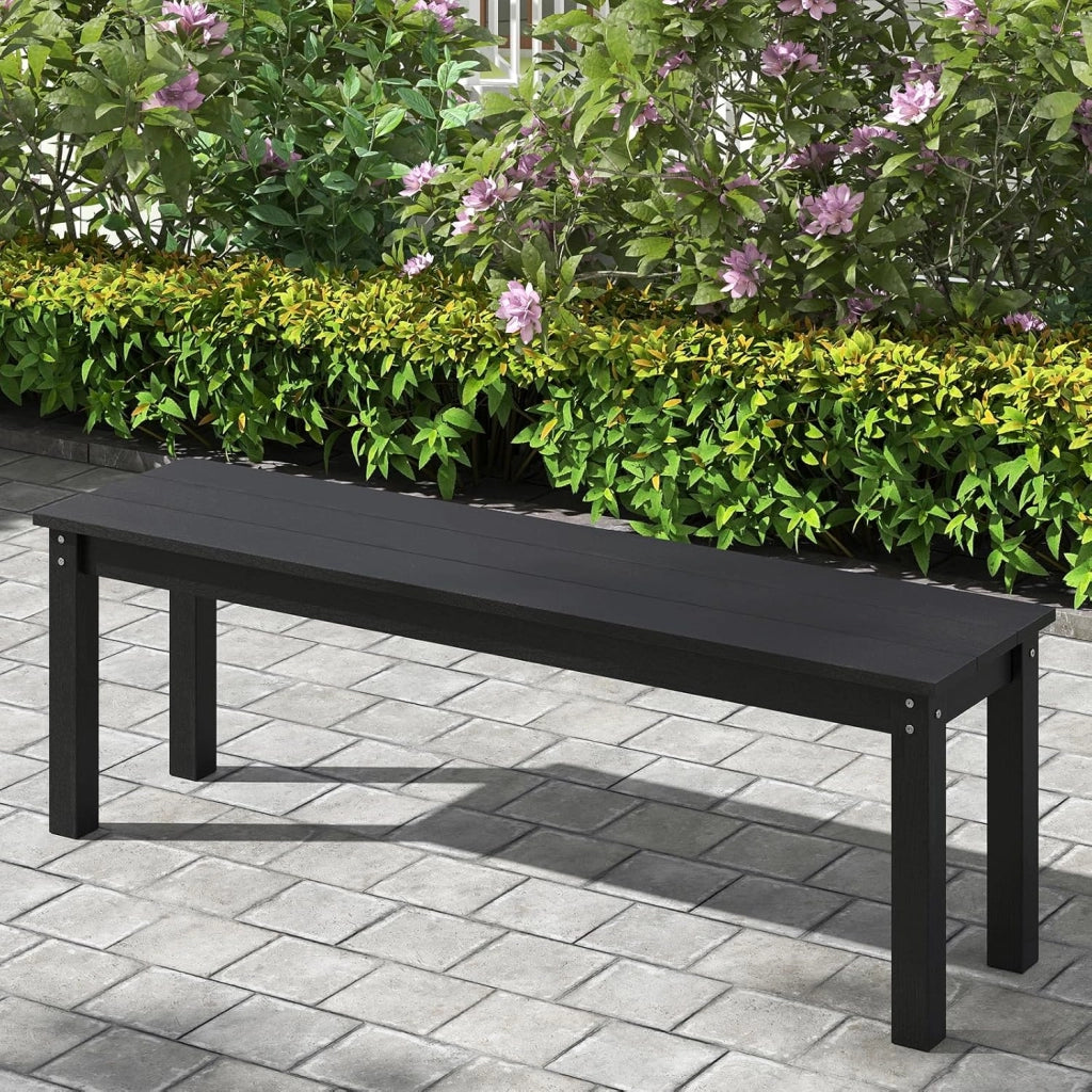 GIANTEX Panca da giardino resistente alle intemperie, per 3 persone, panca da balcone senza schienale, per giardino, terrazza, effetto legno, in plastica, portata fino a 340 kg, per esterni, 140 x 35