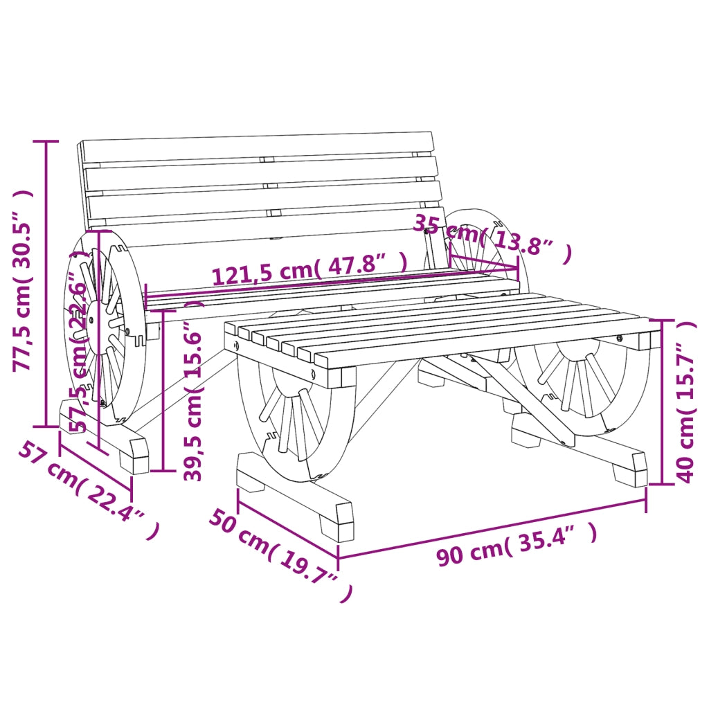 Set Salotto da Giardino 2 pz | Set di Mobili da Esterno in Legno Massello di Abete