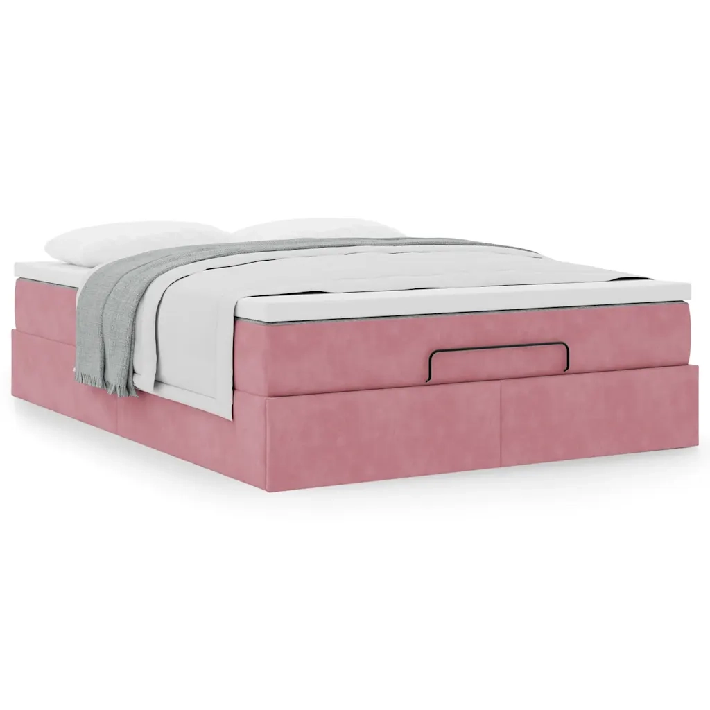 Struttura Letto Pouf con Materasso Rosa 140x190 cm in Velluto 3311188