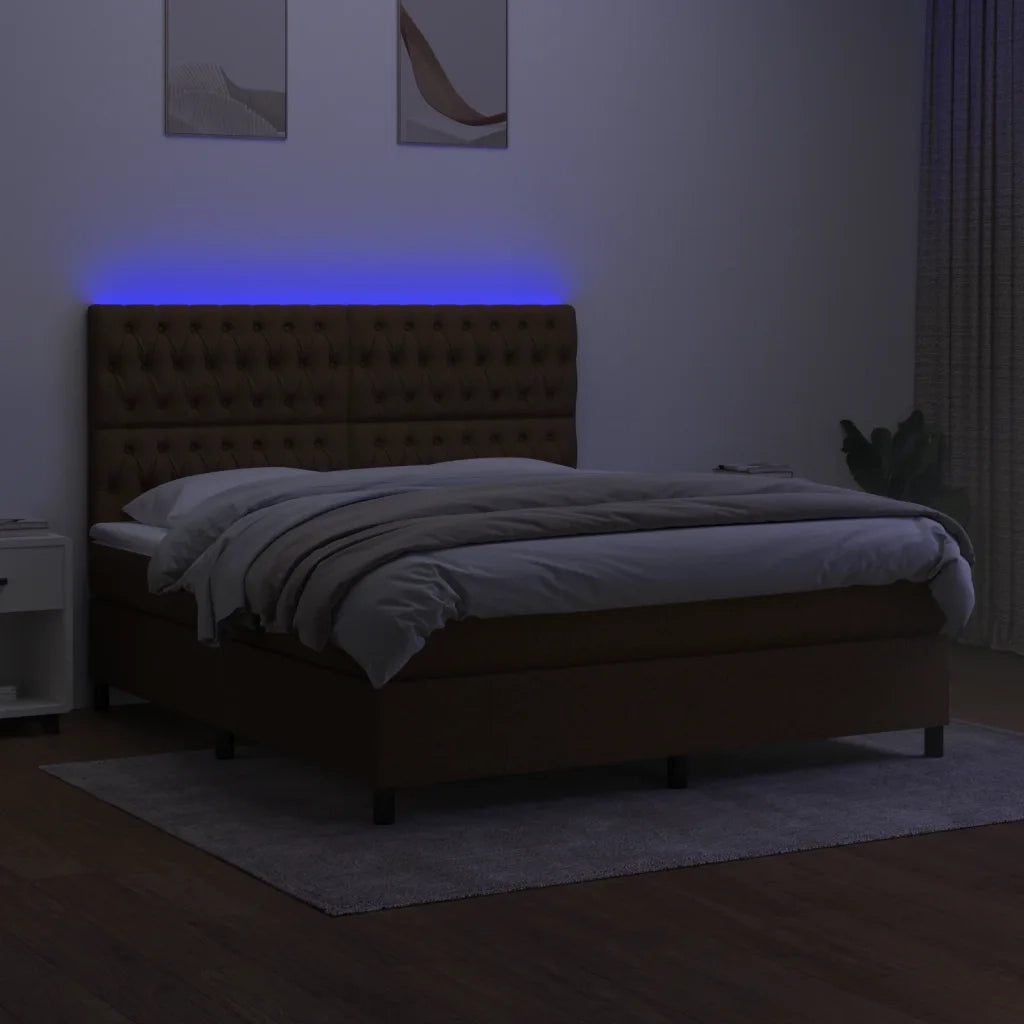 Letto a Molle Materasso e LED Marrone Scuro 160x200 cm Tessuto cod mxl 49273