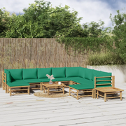 Set Salotto da Giardino 12pz con Cuscini Verdi Bambù 3155163